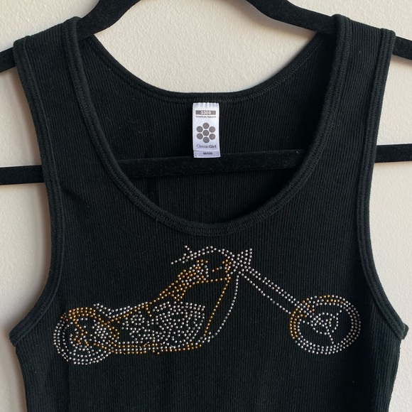 Rhinestone Motorcycle Racerback Tank Top - Picture 2 of 4